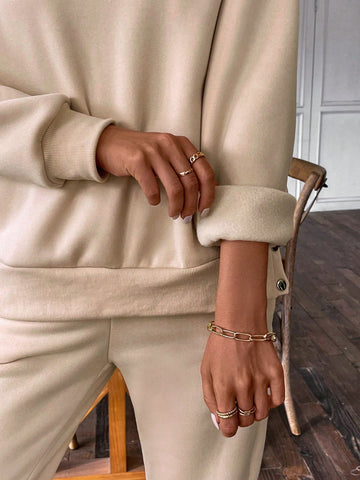 Button Side Detail Long Sleeve Sweatshirt And Sports Pants Set