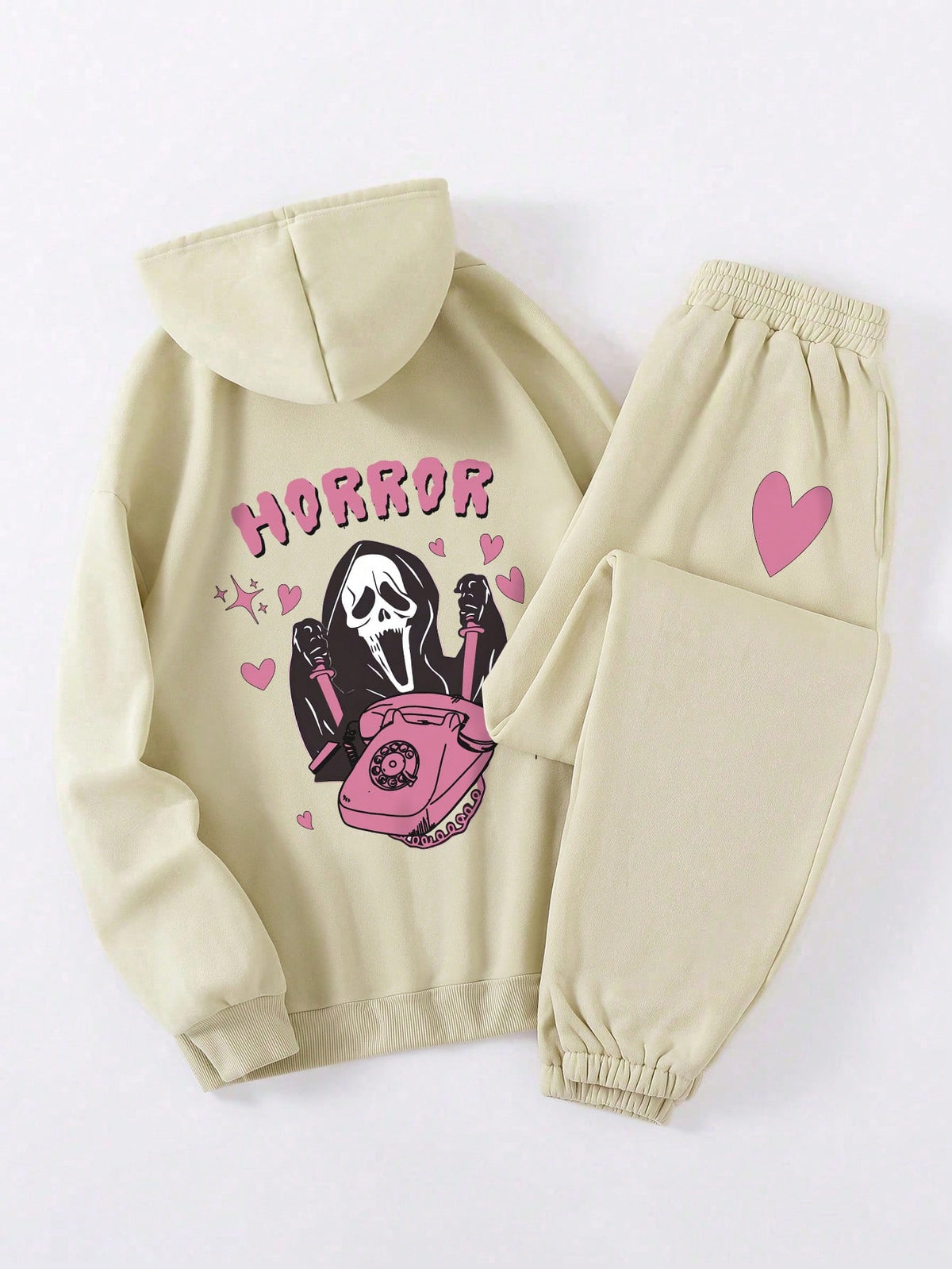 Cartoon Printed Hoodie And Fleece Joggers Set