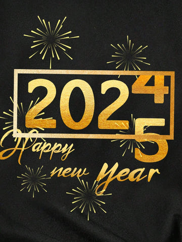 Casual 2025 New Year Pattern Loose Round Neck Short Sleeve Women T-Shirt