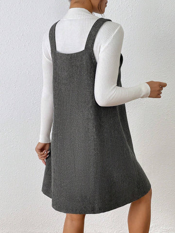 Casual Corduroy Suspender Dress, Sleeveless, Suitable For Autumn