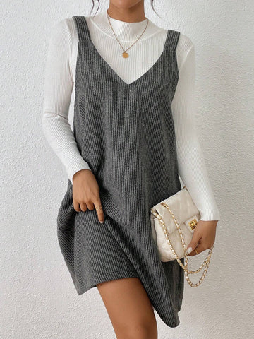 Casual Corduroy Suspender Dress, Sleeveless, Suitable For Autumn
