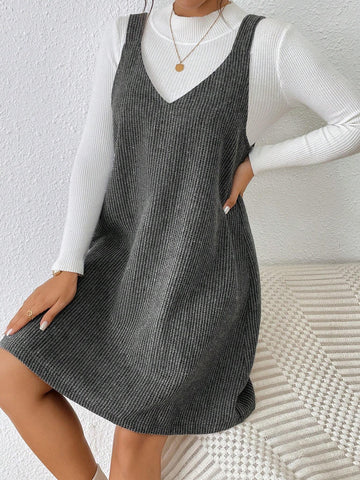 Casual Corduroy Suspender Dress, Sleeveless, Suitable For Autumn
