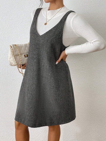 Casual Corduroy Suspender Dress, Sleeveless, Suitable For Autumn
