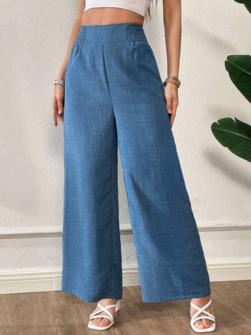Essnce Casual High Waist Wide Leg Blue Pants For Summer Vacation