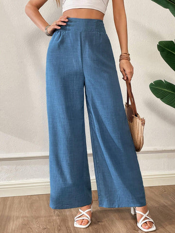 Essnce Casual High Waist Wide Leg Blue Pants For Summer Vacation