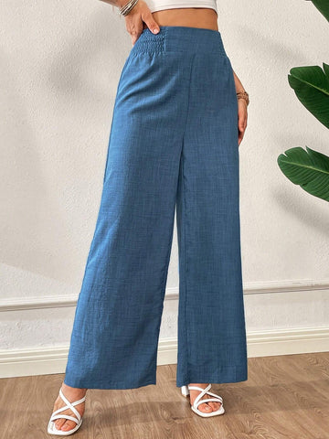 Essnce Casual High Waist Wide Leg Blue Pants For Summer Vacation