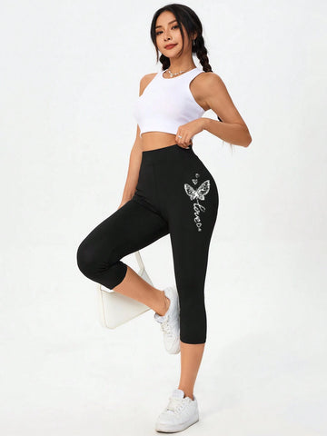 Essnce Casual Knitted Slim Fit 3/4 Length Women's Leggings, Suitable For Summer Love