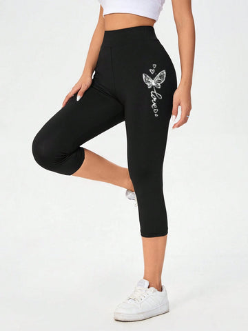 Essnce Casual Knitted Slim Fit 3/4 Length Women's Leggings, Suitable For Summer Love