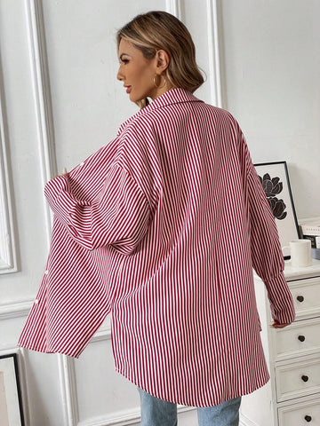 Essnce Casual Loose Striped Turn Down Collar Single-Breasted Women Blouse