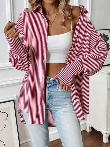 Essnce Casual Loose Striped Turn Down Collar Single-Breasted Women Blouse