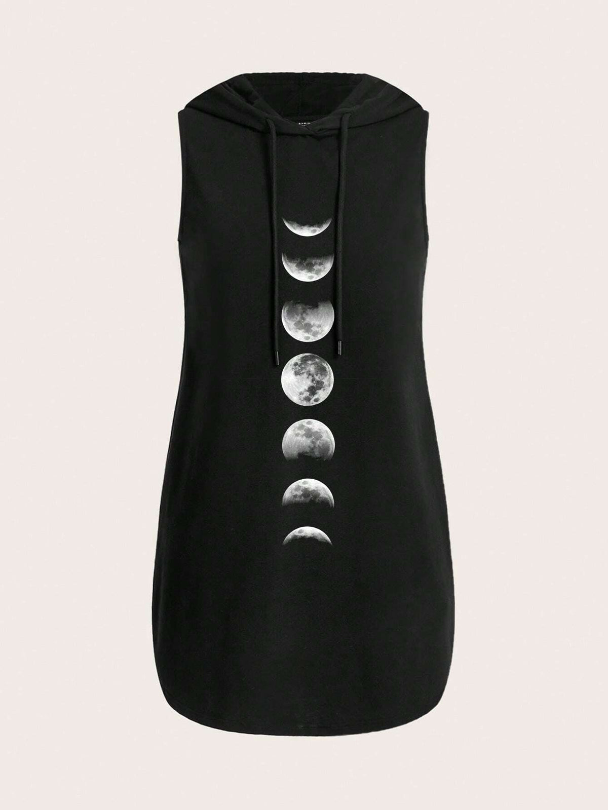 Casual Minimalist Moon Pattern Sleeveless Fitted Black Dress For Women