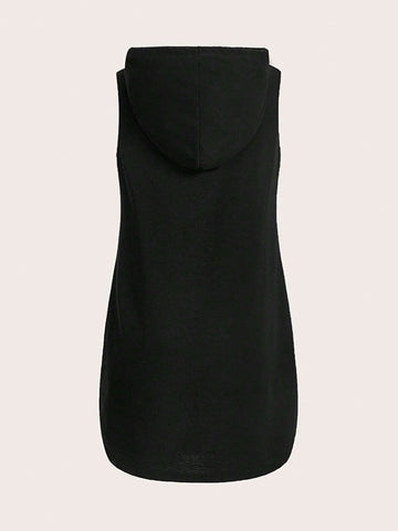 Casual Minimalist Moon Pattern Sleeveless Fitted Black Dress For Women