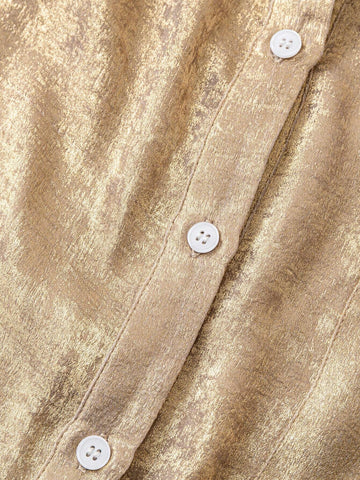 Essnce Casual Multi-Way Fashionable Long Sleeve V-Neck Button Up Glossy Ladies Blouse