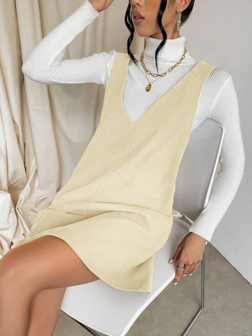 Casual Solid Color Sleeveless Dress, Autumn