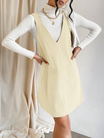 Casual Solid Color Sleeveless Dress, Autumn