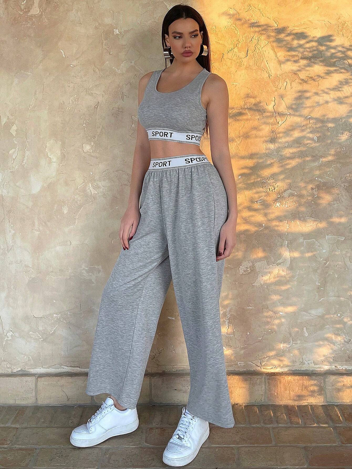 Casual Sports Elastic Band Vest And Pants Letter Printed Sports Suit