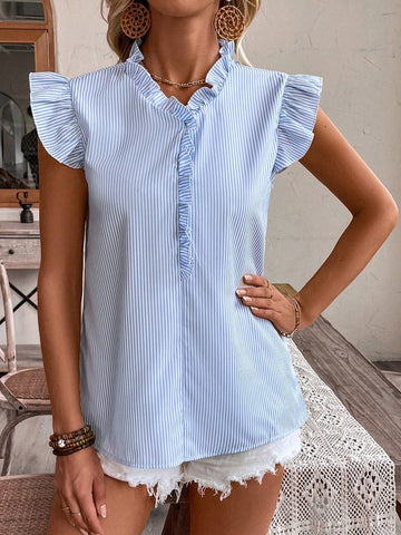 Essnce Casual Striped Cap Sleeve Blouse For Women