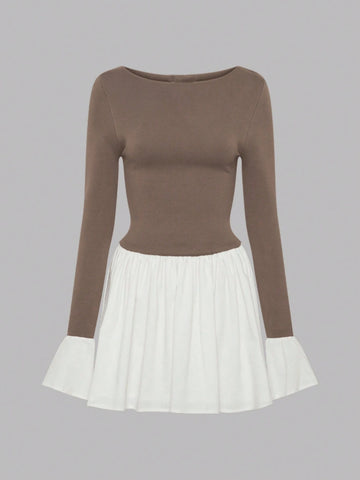 Casual Women's Knit And Linen Mini Dress - Smoke & Ivory Fall/Winter Dress Bachelorette Dress Y2k