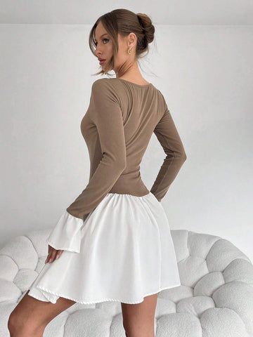 Casual Women's Knit And Linen Mini Dress - Smoke & Ivory Fall/Winter Dress Bachelorette Dress Y2k