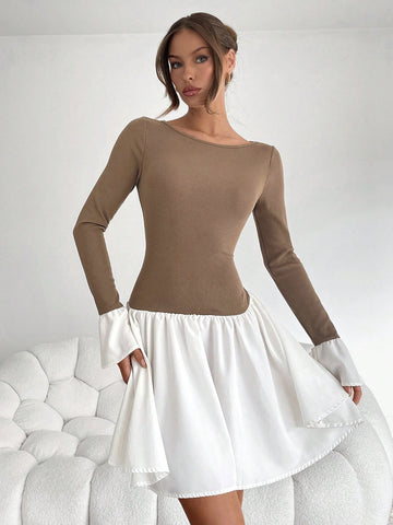 Casual Women's Knit And Linen Mini Dress - Smoke & Ivory Fall/Winter Dress Bachelorette Dress Y2k