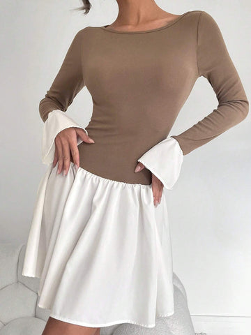 Casual Women's Knit And Linen Mini Dress - Smoke & Ivory Fall/Winter Dress Bachelorette Dress Y2k