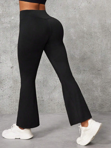 Essnce Casual & Simple V-Neck Low Waist Skinny Slit Flare Stretch Pants, Spring Autumn