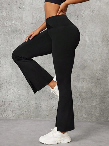 Essnce Casual & Simple V-Neck Low Waist Skinny Slit Flare Stretch Pants, Spring Autumn