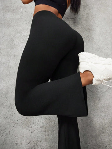 Essnce Casual & Simple V-Neck Low Waist Skinny Slit Flare Stretch Pants, Spring Autumn