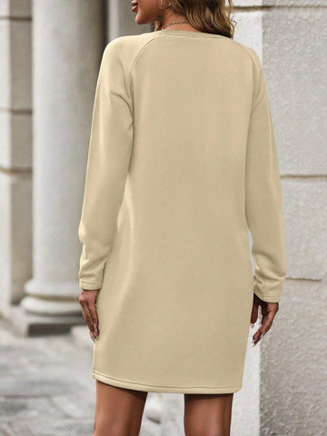 Christmas Santa Claus Printed Crew Neck Long Sleeve Dress For Women