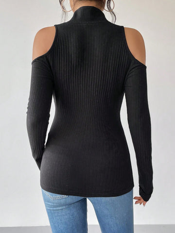 Cold Shoulder Half Zip Tee