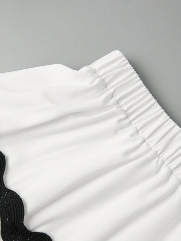 Essnce Color-Blocked Summer Leisure Skirt With Ruffle Hem