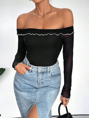 Color Block Off Shoulder Bodysuit For Women