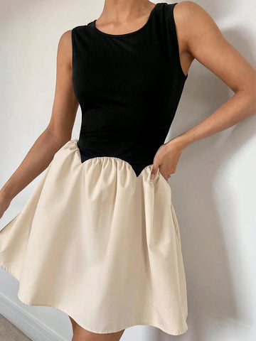 Color Block Patchwork A-Line Mini Dress For Women