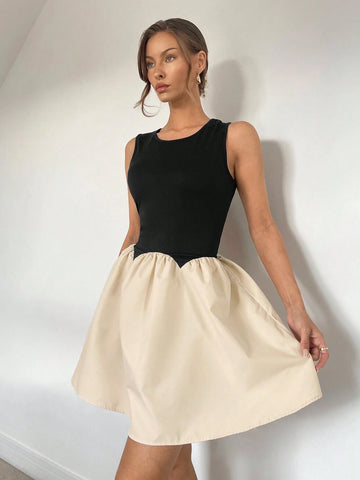 Color Block Patchwork A-Line Mini Dress For Women