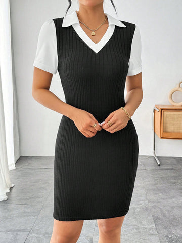 Color Block Slim Fit Midi Dress