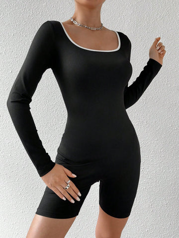 Contrast Trim Short Length Skinny Jumpsuit