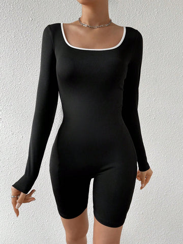 Contrast Trim Short Length Skinny Jumpsuit