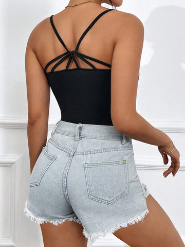Crossed Rope Strap Sleeveless Bodysuit