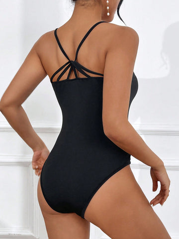 Crossed Rope Strap Sleeveless Bodysuit