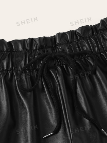 Essnce Drawstring Paperbag Waist PU Short