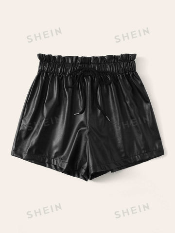 Essnce Drawstring Paperbag Waist PU Short