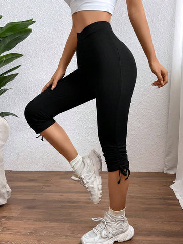 Essnce Drawstring Side Overlap Waist Leggings