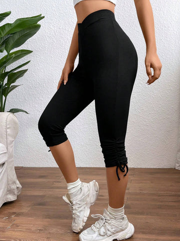 Essnce Drawstring Side Overlap Waist Leggings
