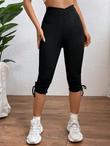 Essnce Drawstring Side Overlap Waist Leggings