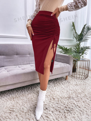 Essnce Drawstring Side Split Thigh Skirt