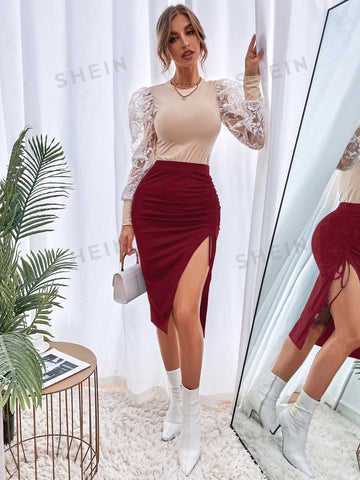 Essnce Drawstring Side Split Thigh Skirt
