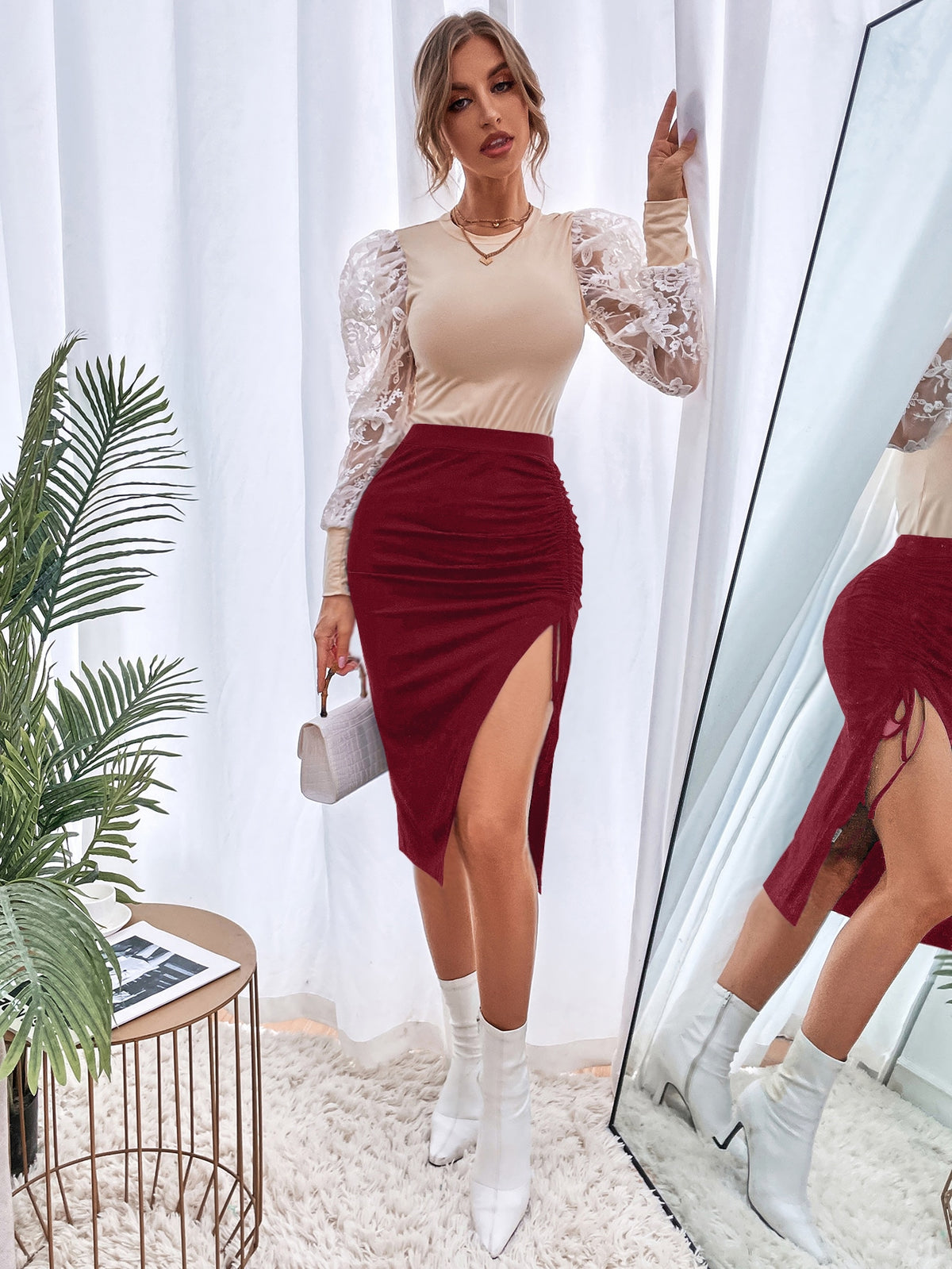 Essnce Drawstring Side Split Thigh Skirt