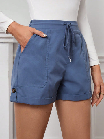 Essnce Drawstring Waist Roll Up Hem Shorts
