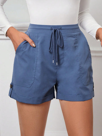 Essnce Drawstring Waist Roll Up Hem Shorts