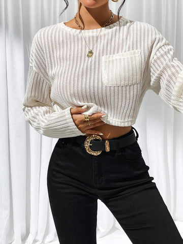 Drop Shoulder Pocket Patched Crop Tee